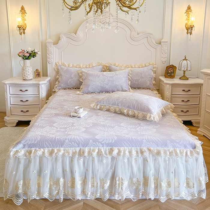 91家纺网 家纺一手货源 找家纺 （总）网红馆（ck家纺） 2025新款提花冰丝席床裙款凉席席子三件套-叶璃