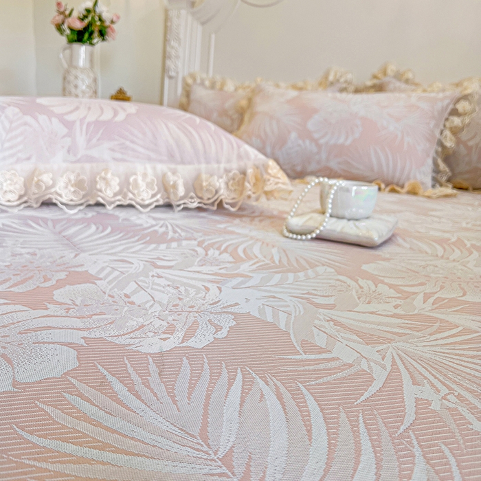 91家纺网 家纺一手货源 找家纺 （总）网红馆（ck家纺） 2025新款提花冰丝席床裙款凉席席子三件套-叶璃