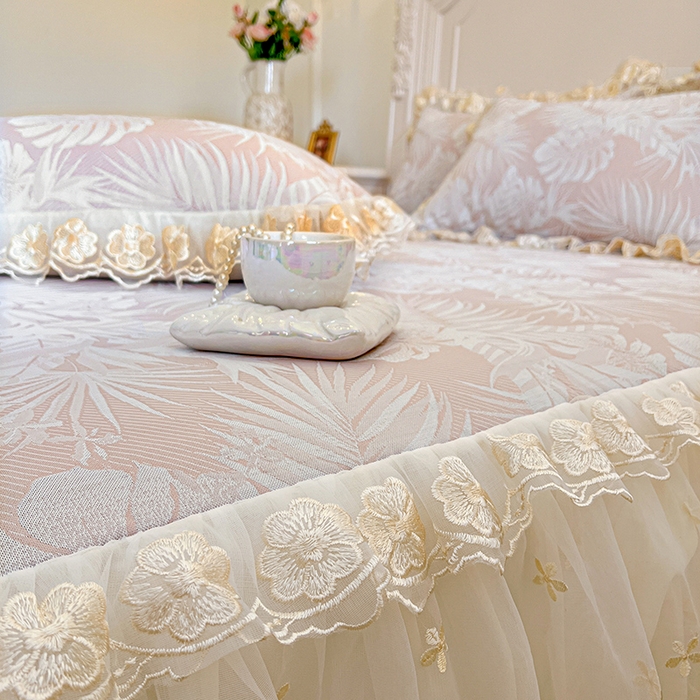 91家纺网 家纺一手货源 找家纺 （总）网红馆（ck家纺） 2025新款提花冰丝席床裙款凉席席子三件套-叶璃