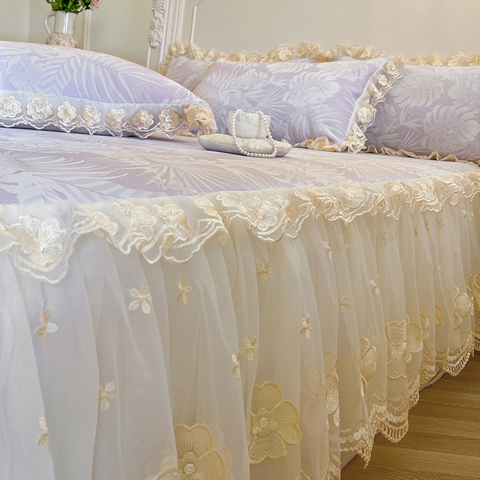 91家纺网 家纺一手货源 找家纺 网红馆（ck家纺） 2025新款提花冰丝席床裙款凉席席子三件套-叶璃 叶璃-紫