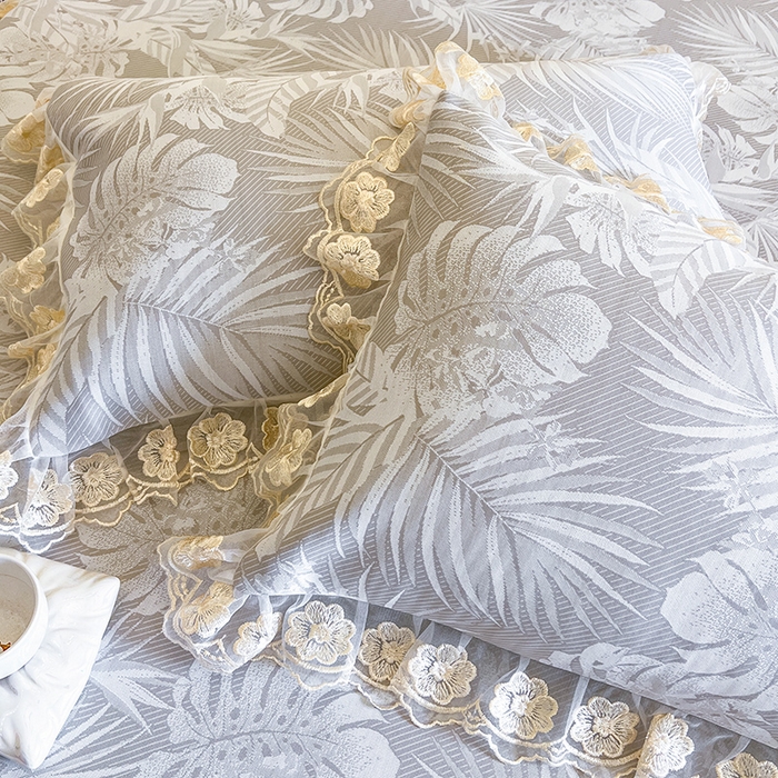 91家纺网 家纺一手货源 找家纺 网红馆（ck家纺） 2025新款提花冰丝席床裙款凉席席子三件套-叶璃 叶璃-灰