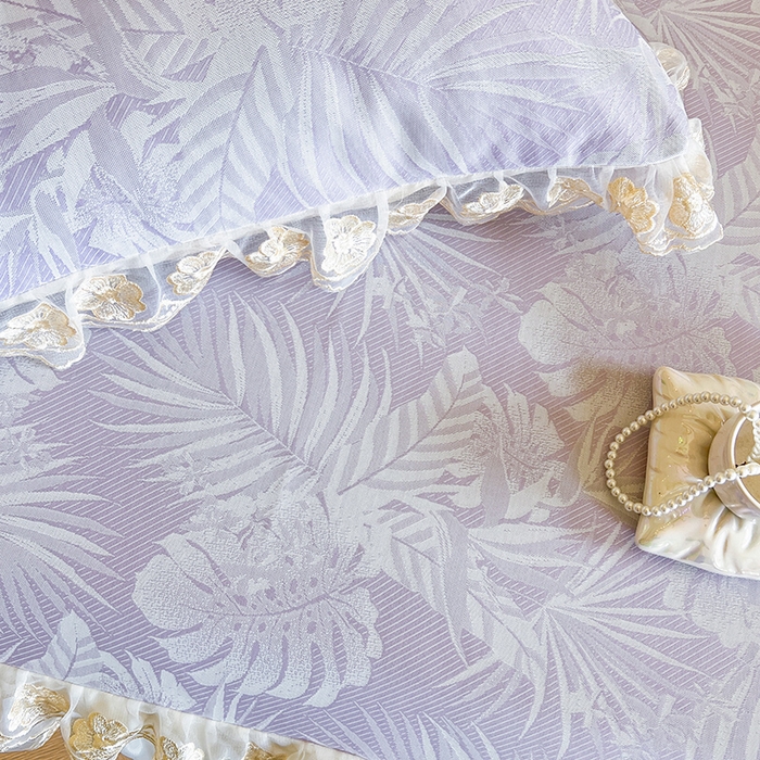 91家纺网 家纺一手货源 找家纺 网红馆（ck家纺） 2025新款提花冰丝席床裙款凉席席子三件套-叶璃 叶璃-紫