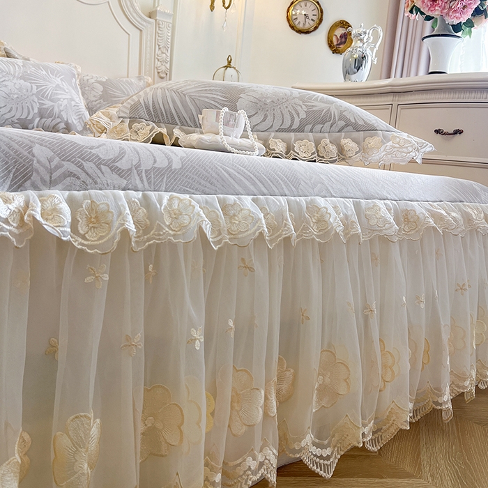 91家纺网 家纺一手货源 找家纺 网红馆（ck家纺） 2025新款提花冰丝席床裙款凉席席子三件套-叶璃 叶璃-灰