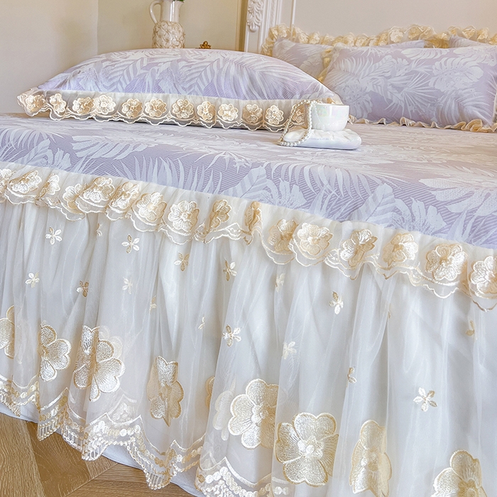 91家纺网 家纺一手货源 找家纺 网红馆（ck家纺） 2025新款提花冰丝席床裙款凉席席子三件套-叶璃 叶璃-紫