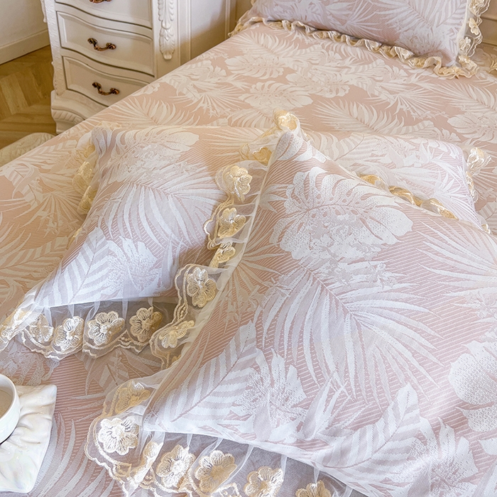 91家纺网 家纺一手货源 找家纺 （总）网红馆（ck家纺） 2025新款提花冰丝席床裙款凉席席子三件套-叶璃