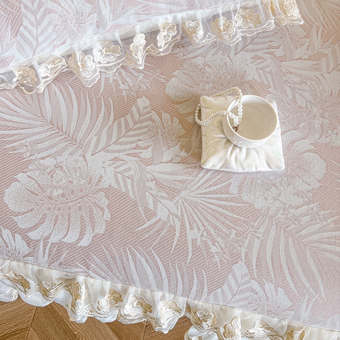 91家纺网 家纺一手货源 找家纺 （总）网红馆（ck家纺） 2025新款提花冰丝席床裙款凉席席子三件套-叶璃