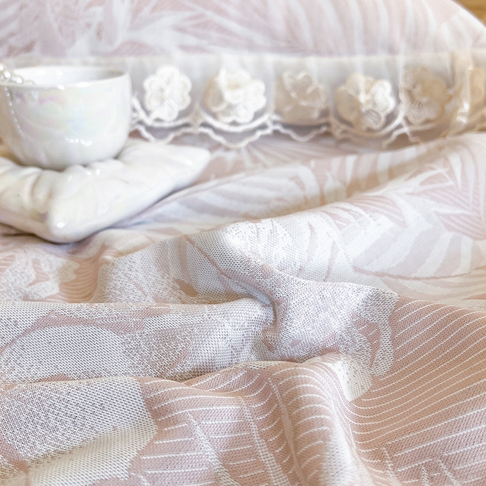 91家纺网 家纺一手货源 找家纺 网红馆（ck家纺） 2025新款提花冰丝席床裙款凉席席子三件套-叶璃 叶璃-粉