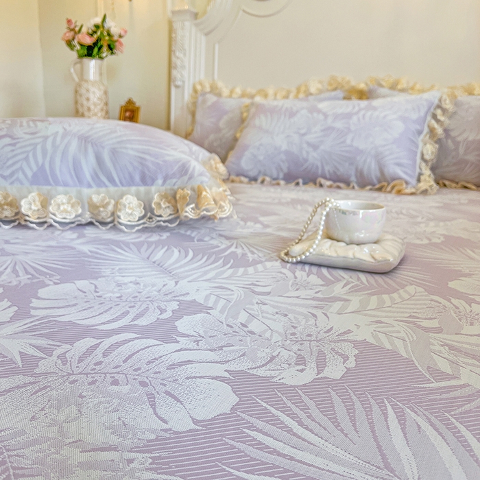 91家纺网 家纺一手货源 找家纺 网红馆（ck家纺） 2025新款提花冰丝席床裙款凉席席子三件套-叶璃 叶璃-紫