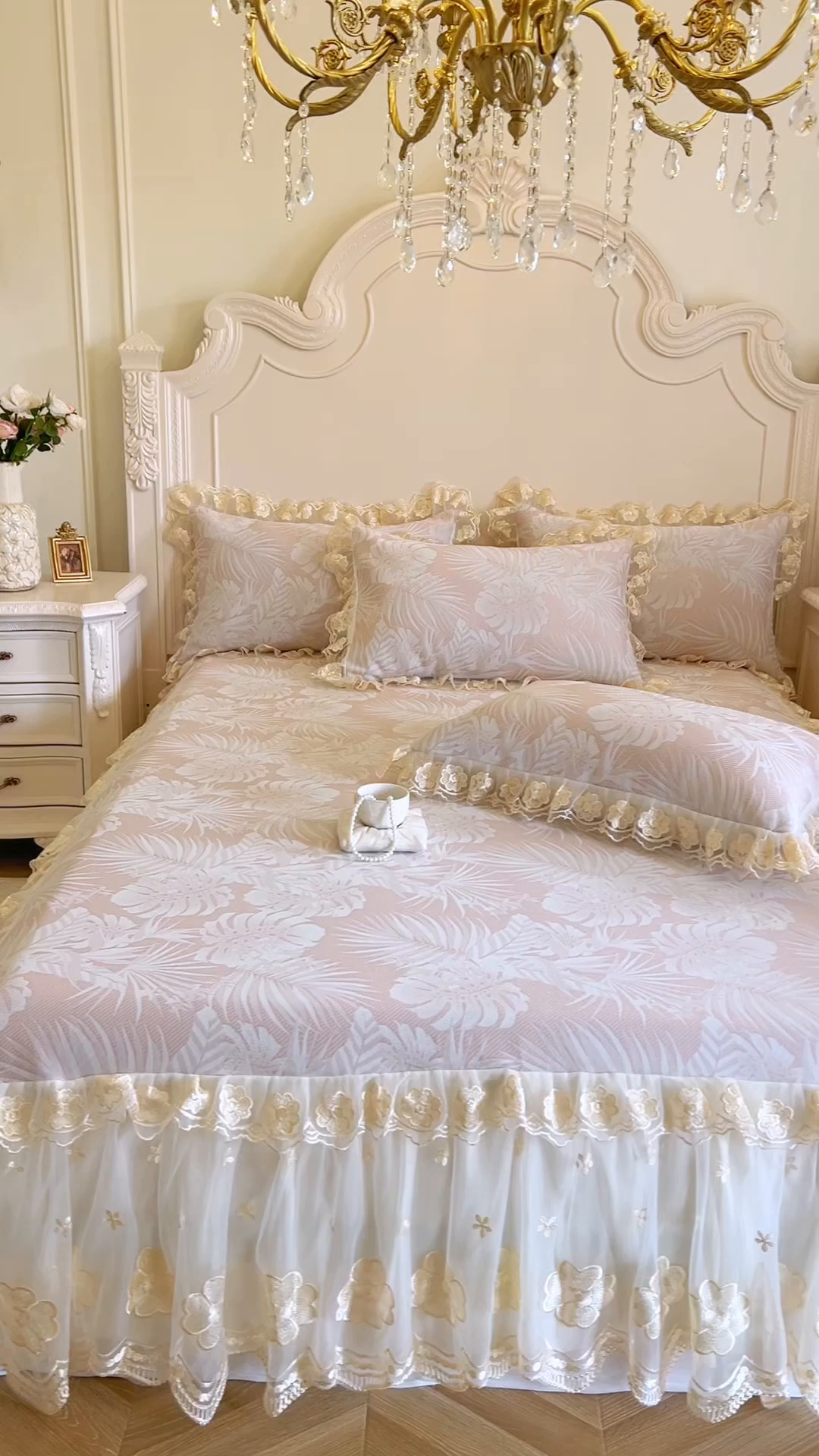 91家纺网 家纺一手货源 找家纺 （总）网红馆（ck家纺） 2025新款提花冰丝席床裙款凉席席子三件套-叶璃