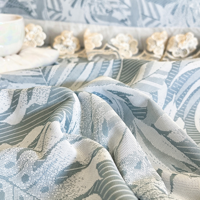 91家纺网 家纺一手货源 找家纺 网红馆（ck家纺） 2025新款提花冰丝席床裙款凉席席子三件套-叶璃 叶璃-蓝