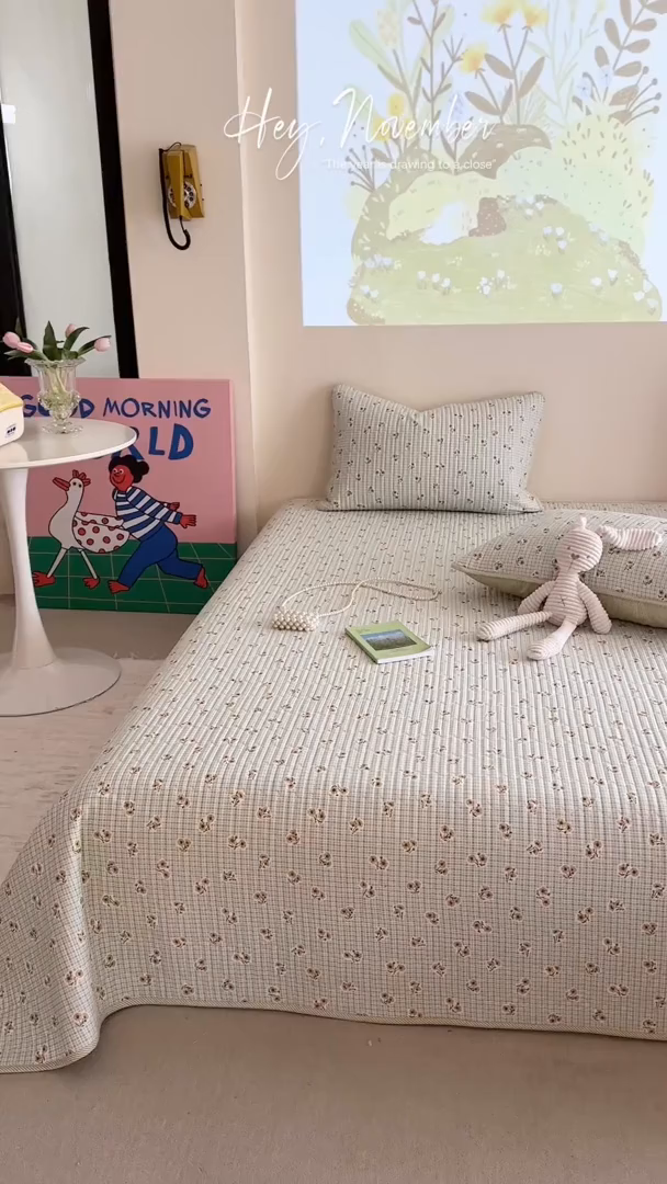 91家纺网 家纺一手货源 找家纺 琳可家居 2025新款13070印花款双面全棉全棉床盖 雏菊