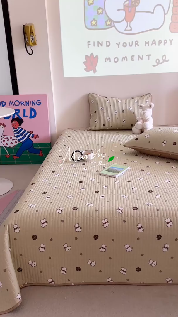 91家纺网 家纺一手货源 找家纺 琳可家居 2025新款13070印花款双面全棉全棉床盖 萌趣狗