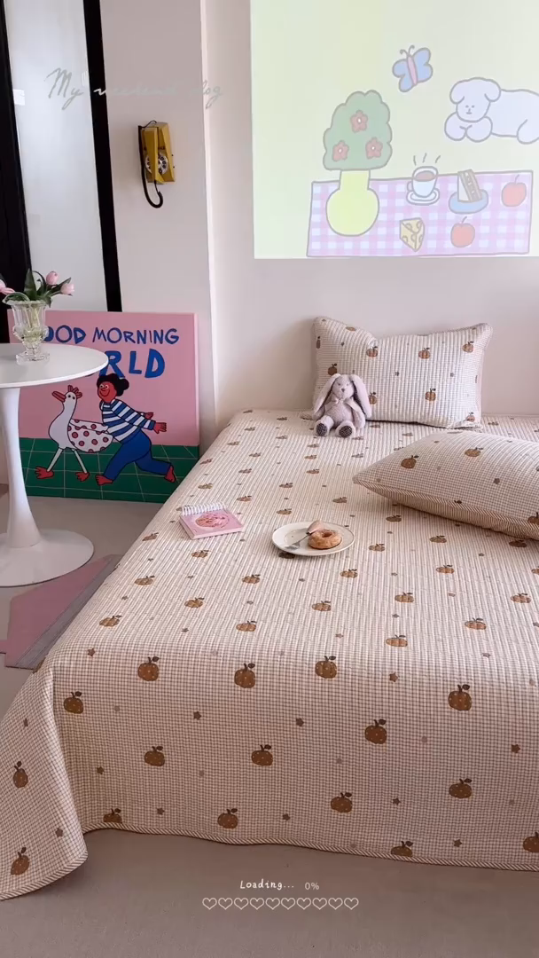 91家纺网 家纺一手货源 找家纺 琳可家居 2025新款13070印花款双面全棉全棉床盖 南瓜派