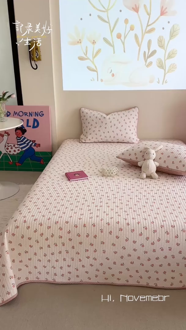 91家纺网 家纺一手货源 找家纺 琳可家居 2025新款13070印花款双面全棉全棉床盖 桃悦