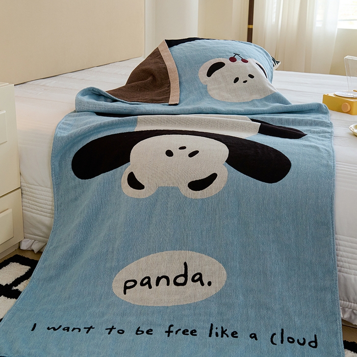 91家纺网 家纺一手货源 找家纺 悦然毛巾被 2025新款A类全棉纯棉四层纱布浴巾 功夫熊 75x160cm