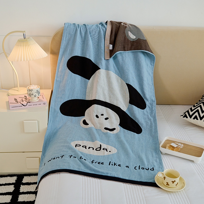 91家纺网 家纺一手货源 找家纺 悦然毛巾被 2025新款A类全棉纯棉四层纱布浴巾 功夫熊 75x160cm