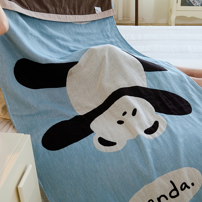 91家纺网 家纺一手货源 找家纺 悦然毛巾被 2025新款A类全棉纯棉四层纱布浴巾 功夫熊 75x160cm