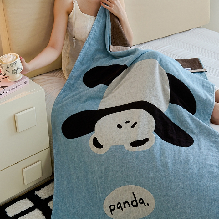 91家纺网 家纺一手货源 找家纺 悦然毛巾被 2025新款A类全棉纯棉四层纱布浴巾 功夫熊 75x160cm