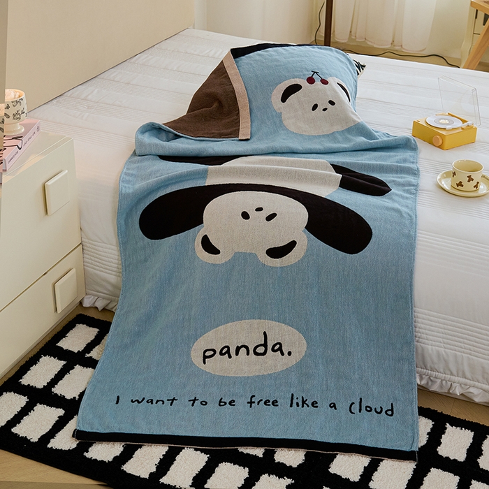 91家纺网 家纺一手货源 找家纺 悦然毛巾被 2025新款A类全棉纯棉四层纱布浴巾 功夫熊 75x160cm