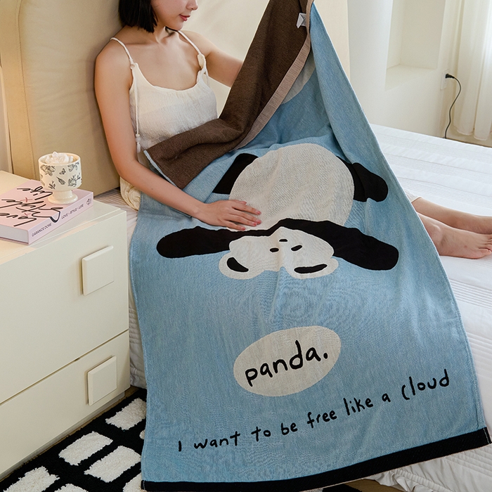 91家纺网 家纺一手货源 找家纺 悦然毛巾被 2025新款A类全棉纯棉四层纱布浴巾 功夫熊 75x160cm