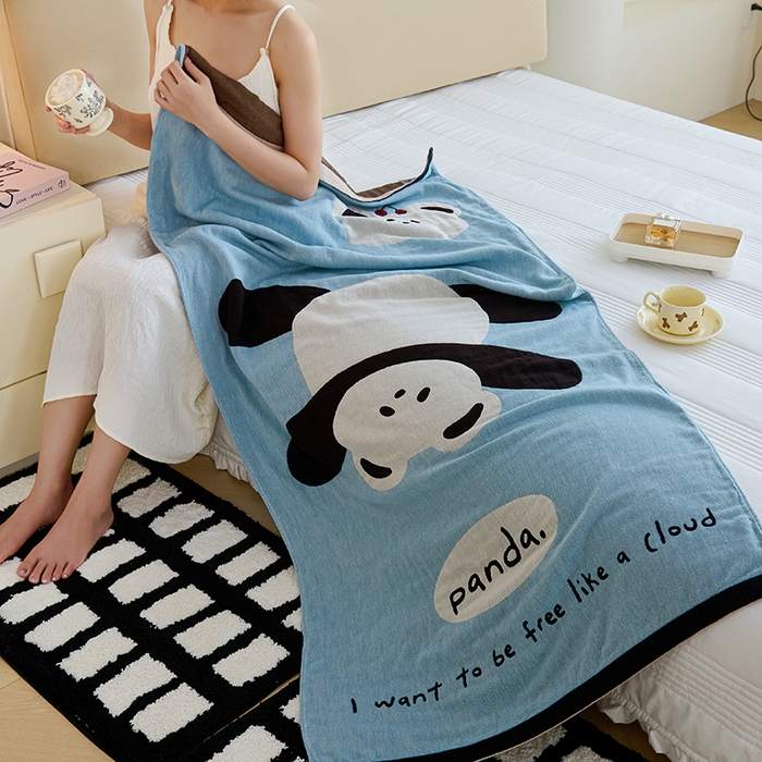 91家纺网 家纺一手货源 找家纺 悦然毛巾被 2025新款A类全棉纯棉四层纱布浴巾 功夫熊 75x160cm