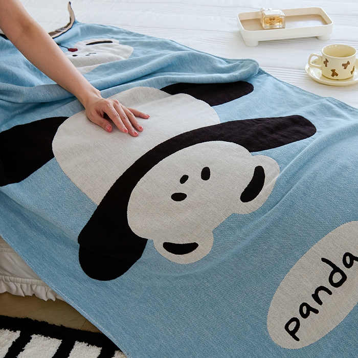 91家纺网 家纺一手货源 找家纺 悦然毛巾被 2025新款A类全棉纯棉四层纱布浴巾 功夫熊 75x160cm