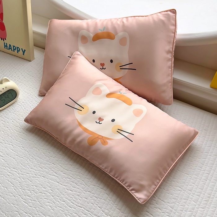 百寐 2025新款A类母婴级60s天丝大版卡通数码印花儿童枕套 乖乖猫咪