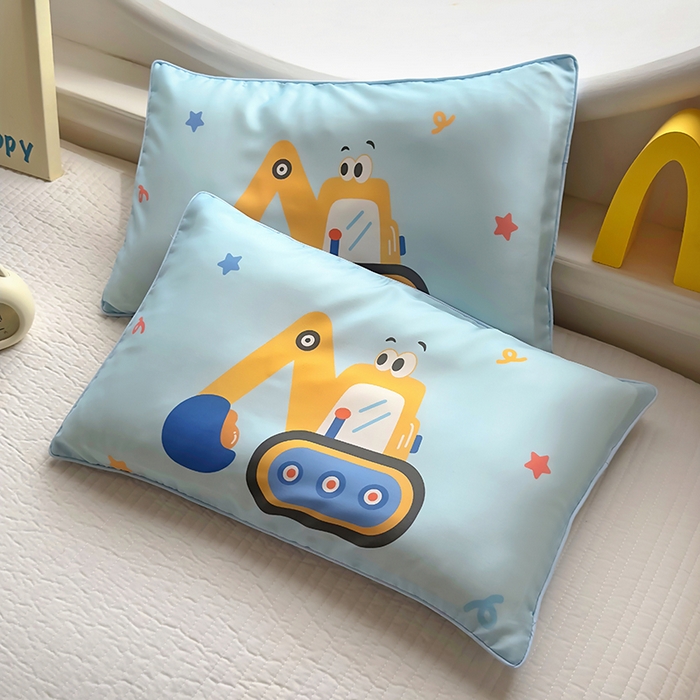 百寐 2025新款A类母婴级60s天丝大版卡通数码印花儿童枕套 大眼挖机