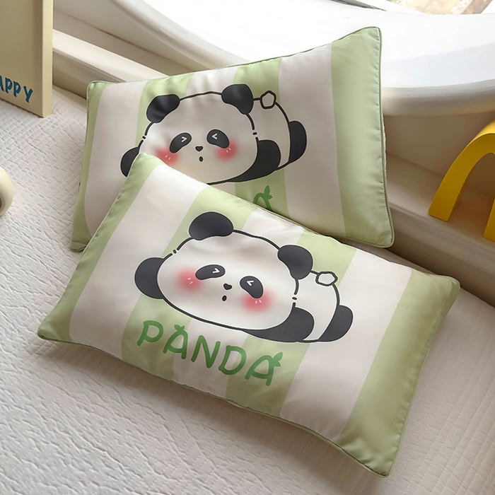 百寐 2025新款A类母婴级60s天丝大版卡通数码印花儿童枕套 困困熊猫