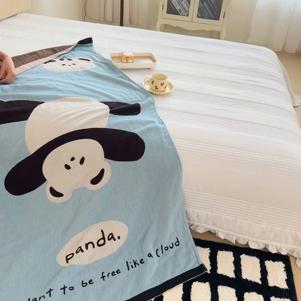 91家纺网 家纺一手货源 找家纺 悦然毛巾被 2025新款A类全棉纯棉四层纱布浴巾 功夫熊 75x160cm
