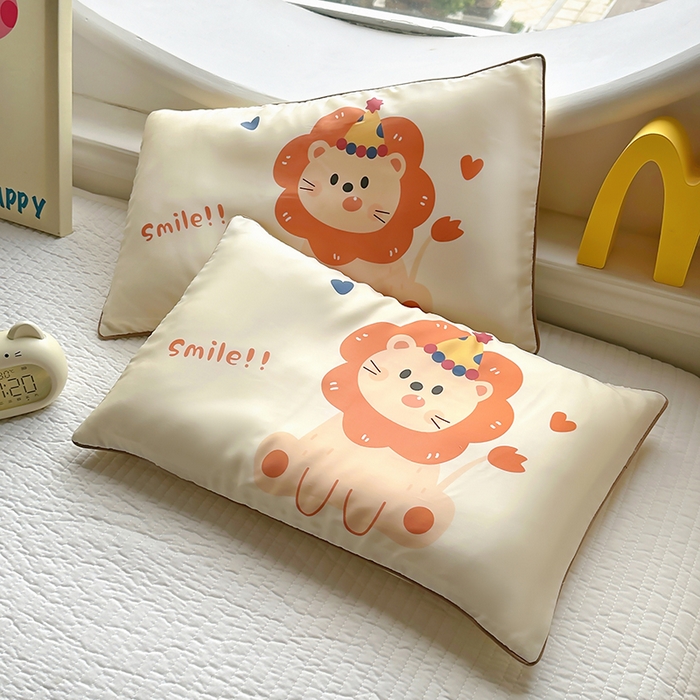 百寐 2025新款A类母婴级60s天丝大版卡通数码印花儿童枕套 派对狮子