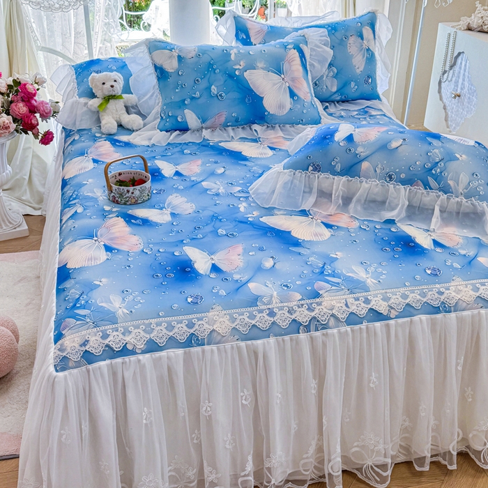 91家纺网 家纺一手货源 找家纺 （总）罗艺轩 2025新款冰丝5D印花床裙凉席席子