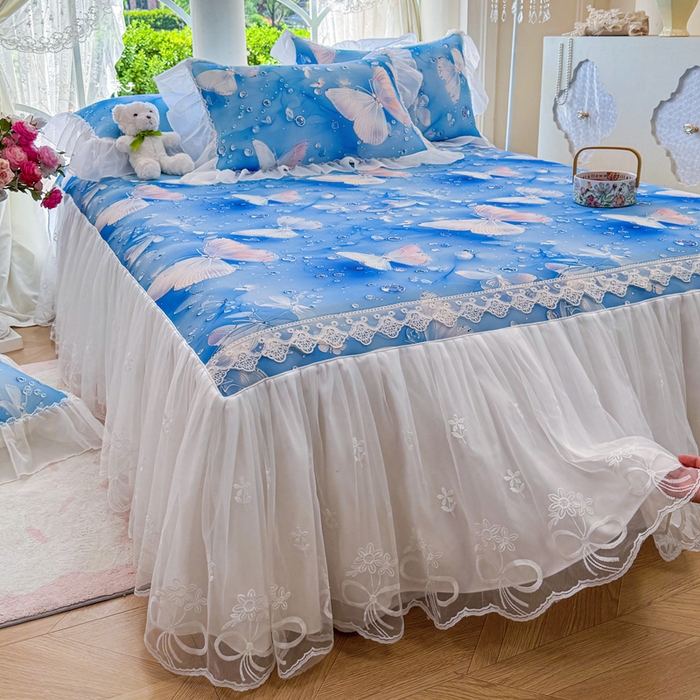 91家纺网 家纺一手货源 找家纺 （总）罗艺轩 2025新款冰丝5D印花床裙凉席席子