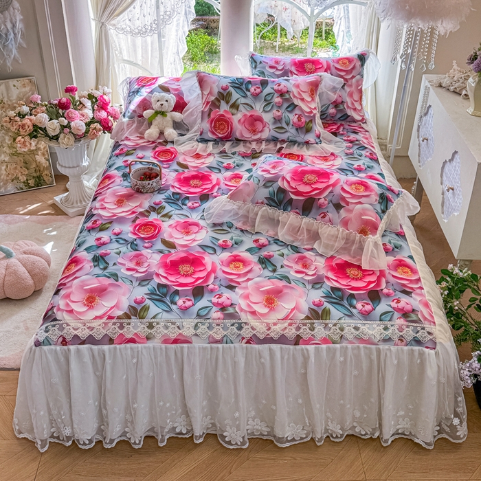 91家纺网 家纺一手货源 找家纺 （总）罗艺轩 2025新款冰丝5D印花床裙凉席席子