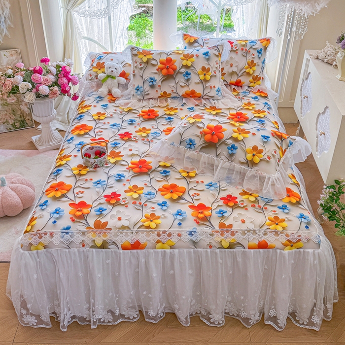 91家纺网 家纺一手货源 找家纺 （总）罗艺轩 2025新款冰丝5D印花床裙凉席席子