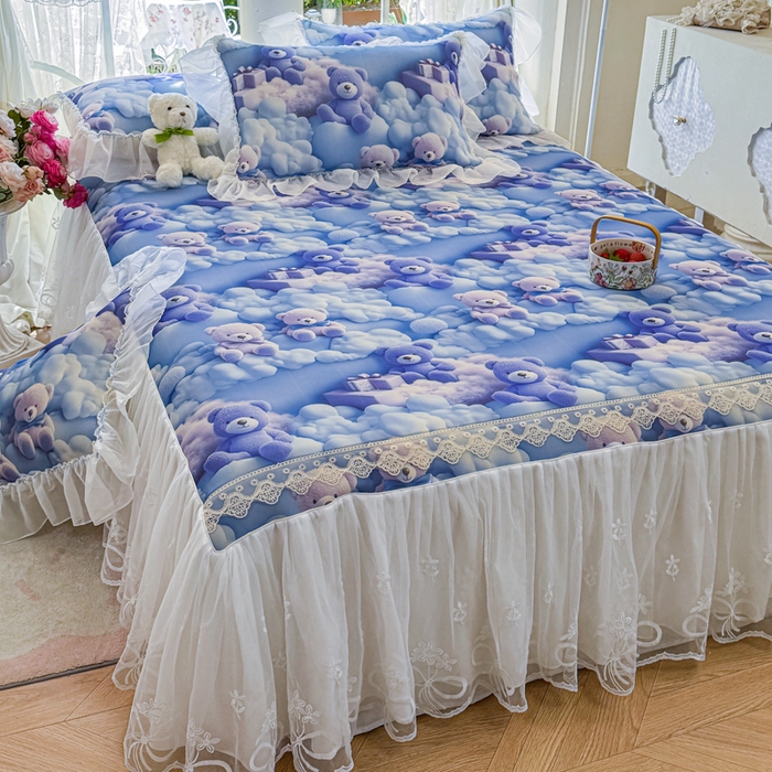 91家纺网 家纺一手货源 找家纺 罗艺轩 2025新款冰丝5D印花床裙凉席席子 星空熊