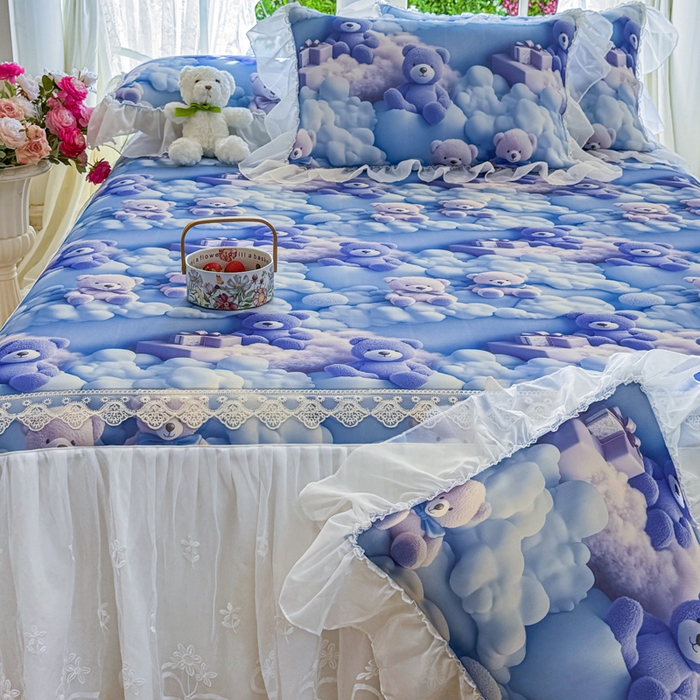 91家纺网 家纺一手货源 找家纺 罗艺轩 2025新款冰丝5D印花床裙凉席席子 星空熊