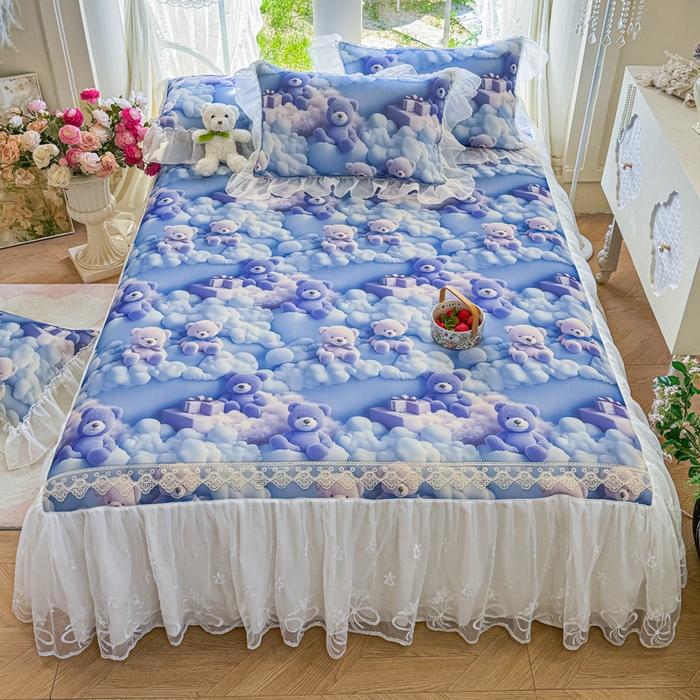 91家纺网 家纺一手货源 找家纺 罗艺轩 2025新款冰丝5D印花床裙凉席席子 星空熊