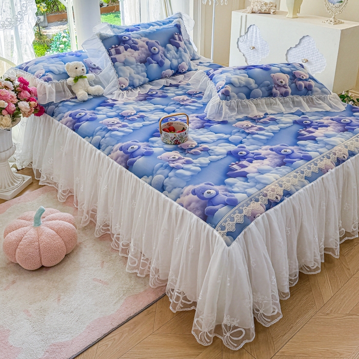 91家纺网 家纺一手货源 找家纺 罗艺轩 2025新款冰丝5D印花床裙凉席席子 星空熊