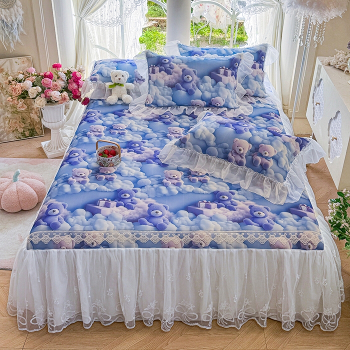 罗艺轩 2025新款冰丝5D印花床裙凉席席子 星空熊