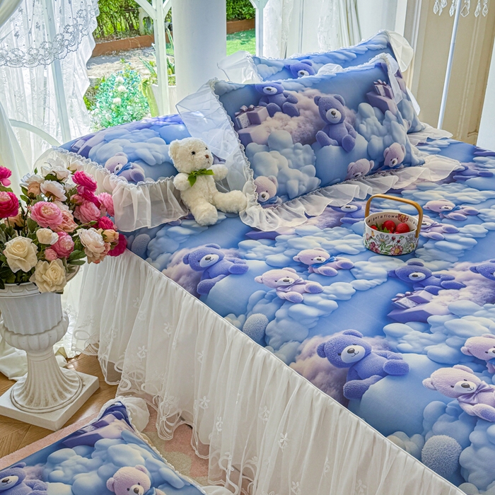 91家纺网 家纺一手货源 找家纺 罗艺轩 2025新款冰丝5D印花床裙凉席席子 星空熊