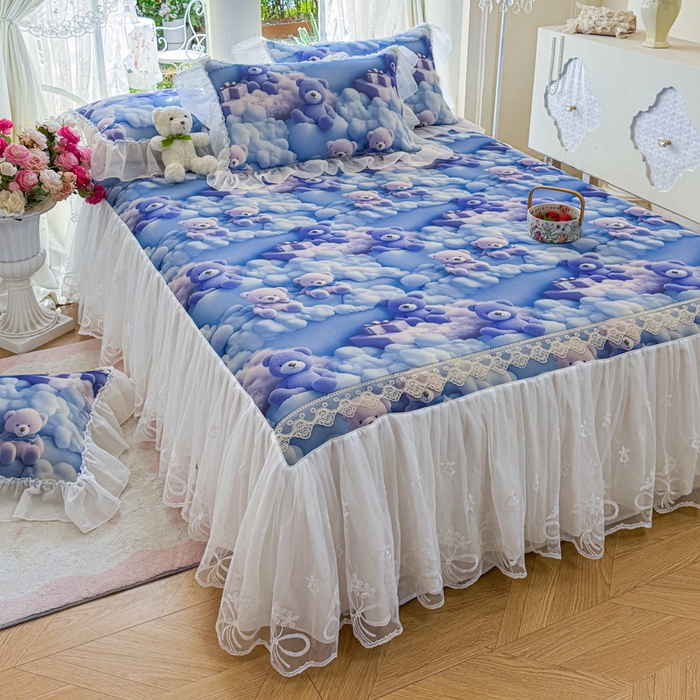 91家纺网 家纺一手货源 找家纺 罗艺轩 2025新款冰丝5D印花床裙凉席席子 星空熊