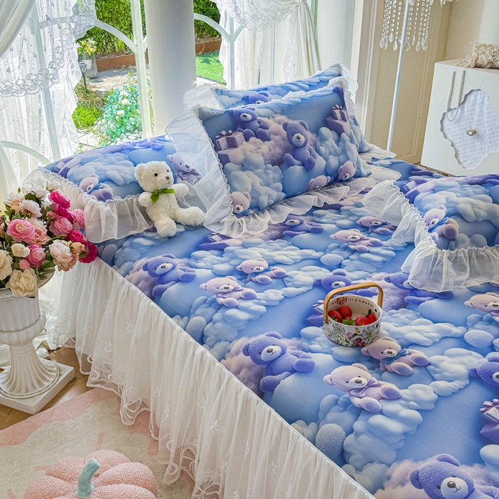 91家纺网 家纺一手货源 找家纺 罗艺轩 2025新款冰丝5D印花床裙凉席席子 星空熊