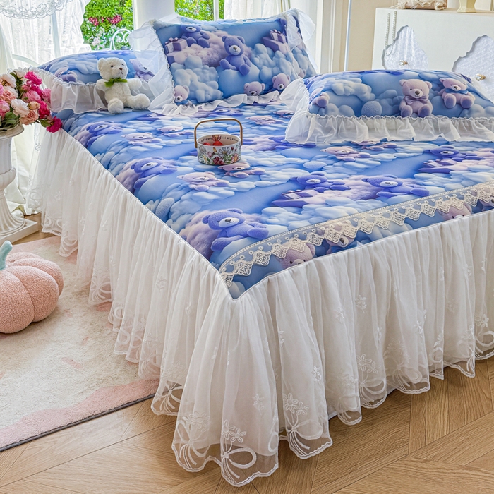 91家纺网 家纺一手货源 找家纺 罗艺轩 2025新款冰丝5D印花床裙凉席席子 星空熊