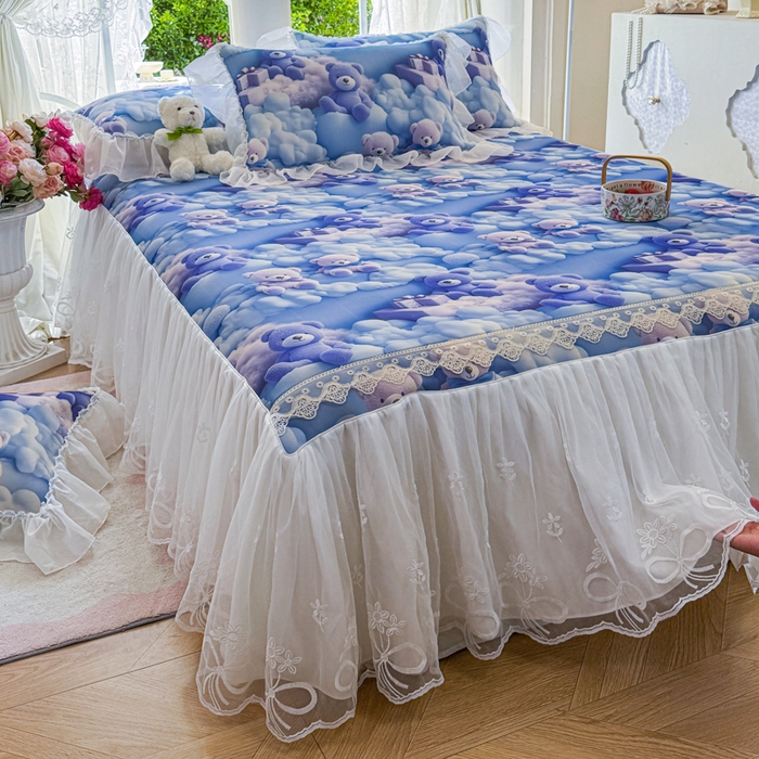 91家纺网 家纺一手货源 找家纺 罗艺轩 2025新款冰丝5D印花床裙凉席席子 星空熊