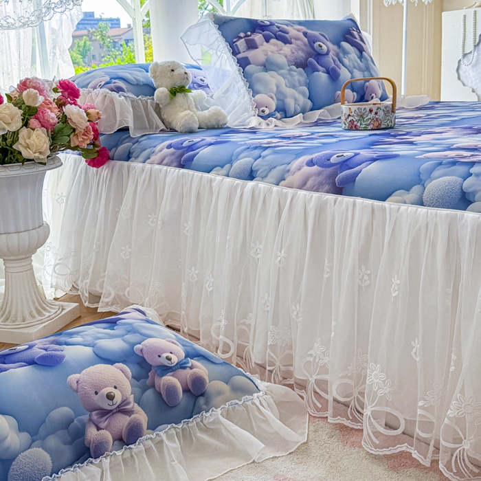 91家纺网 家纺一手货源 找家纺 罗艺轩 2025新款冰丝5D印花床裙凉席席子 星空熊