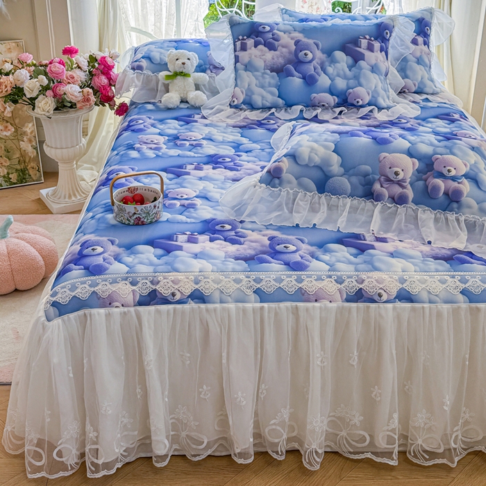 91家纺网 家纺一手货源 找家纺 罗艺轩 2025新款冰丝5D印花床裙凉席席子 星空熊