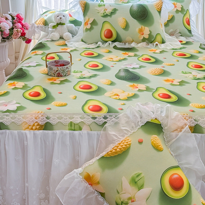 91家纺网 家纺一手货源 找家纺 罗艺轩 2025新款冰丝5D印花床裙凉席席子 牛油果绿