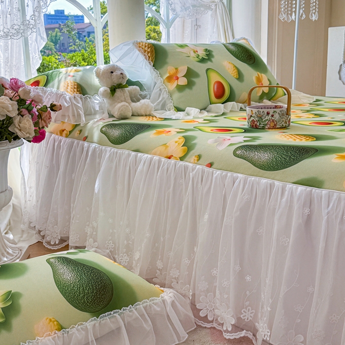 91家纺网 家纺一手货源 找家纺 罗艺轩 2025新款冰丝5D印花床裙凉席席子 牛油果绿