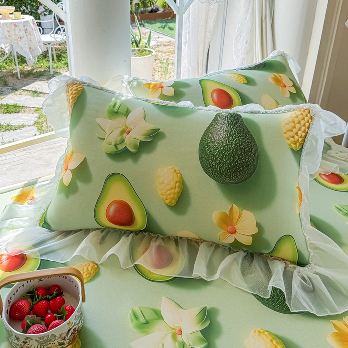 91家纺网 家纺一手货源 找家纺 罗艺轩 2025新款冰丝5D印花床裙凉席席子 牛油果绿